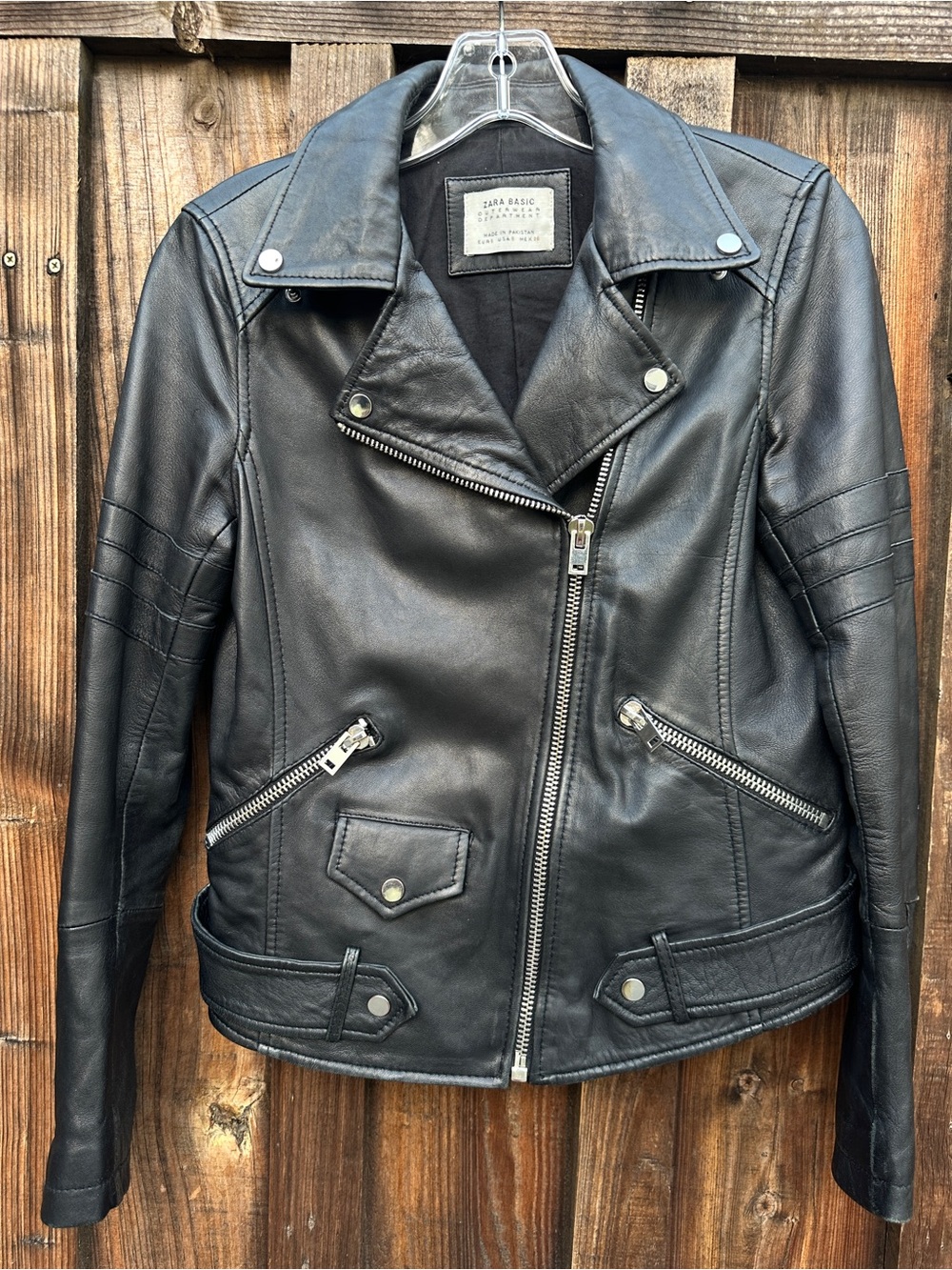 Zara Women's Leather Black Biker Punk Moto Jacket  Size Small